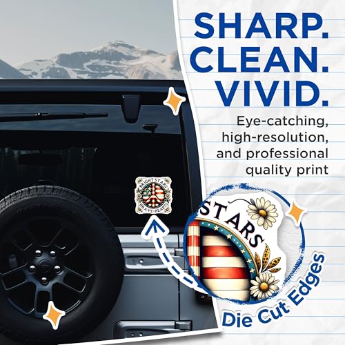 (2 Pack) Bright Stars Brave Hearts Stickers - Peace Sign USA Flag Stickers - Inspirational Patriotic Stickers - 5" On Longest Side - Sticks to Smooth Flat Surfaces - Made in USA - BMCS9662