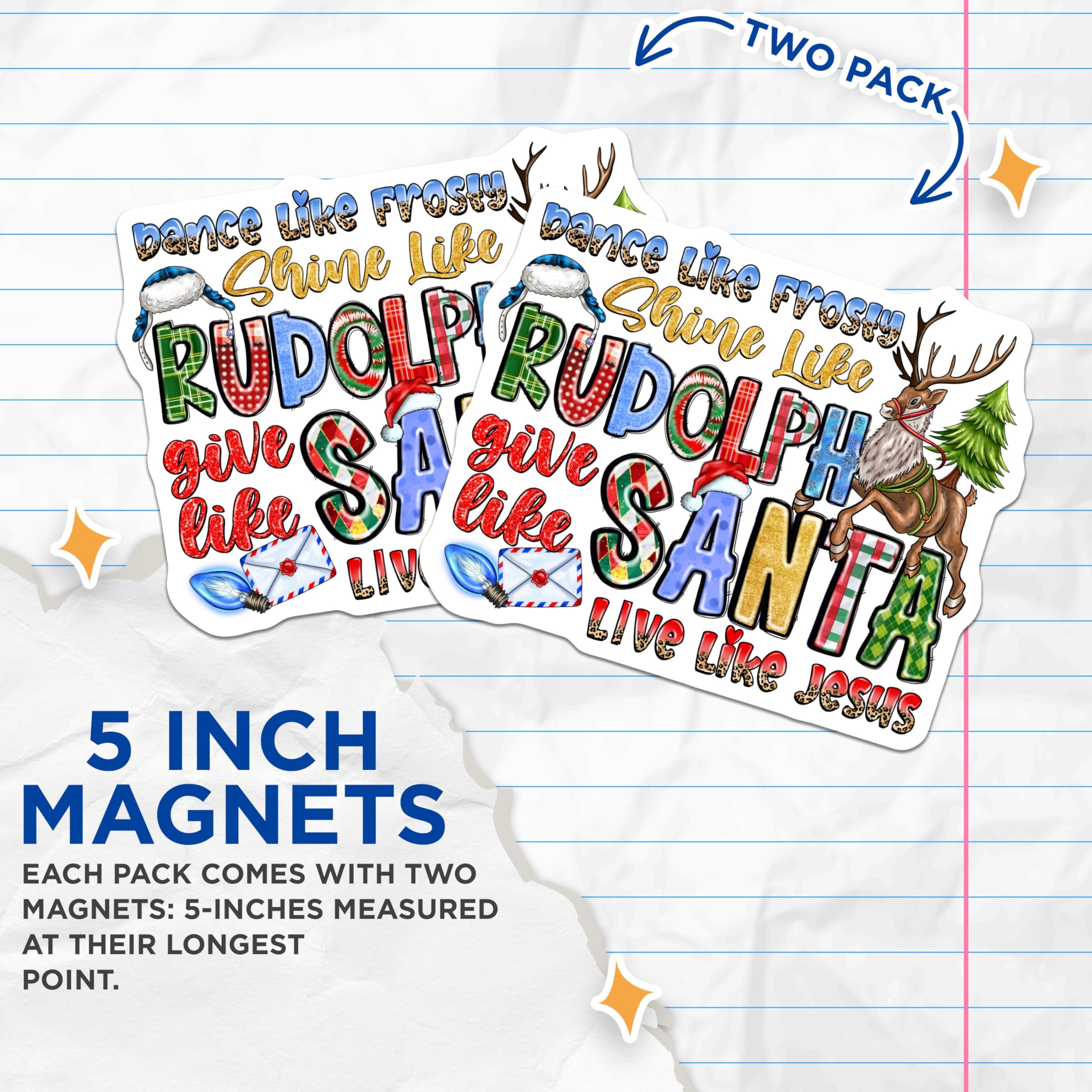 (2 Pack) Christian Christmas Quote Magnets - Festive Holiday Refrigerator Decor - Rudolph Santa Jesus Inspiration - 5 Inches On Longest Side - Thick Durable Magnet - Made in USA - MAG26716