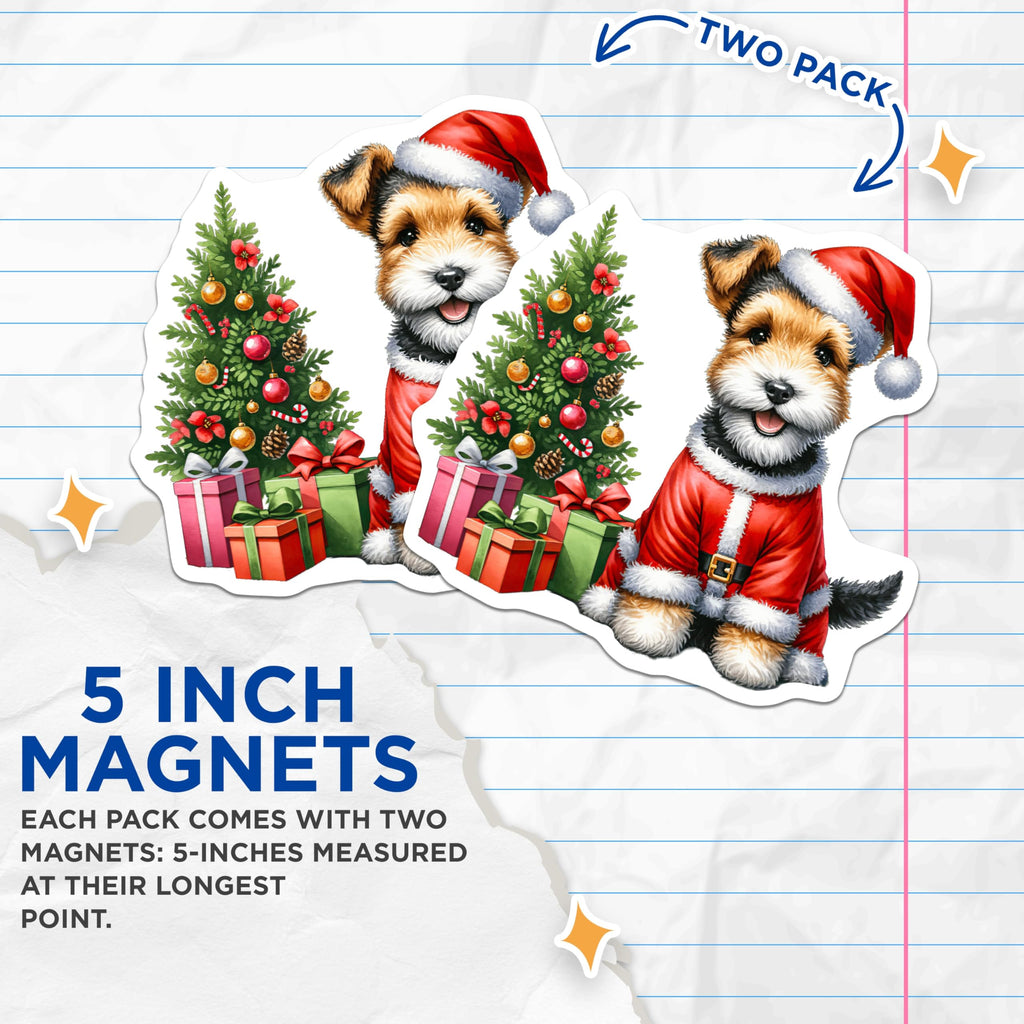 (2 Pack) Santa Dog Magnets - Christmas Terrier Pet Decor - Holiday Animal Lover Stocking Stuffer - 5 Inches On Longest Side - Thick Durable Magnet - Made in USA - MAG27977