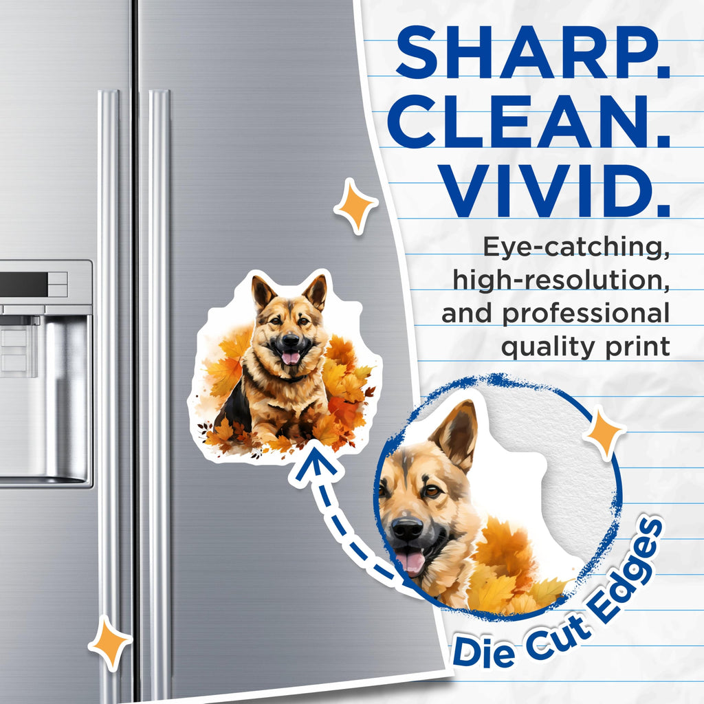 (2 Pack) German Shepherd Magnets - Autumn Dog Art - Happy Dog Lover Decor - 5 Inches On Longest Side - Thick Durable Magnet - Made in USA - MAG24292