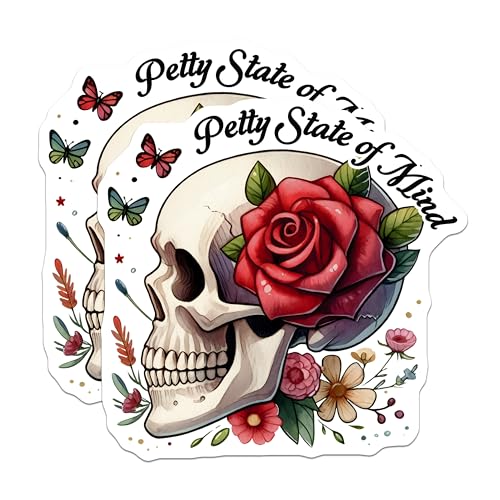 (2 Pack) Floral Skull Set Stickers - Rose and Skull Decal - Gothic Skull Art Design - 5" On Longest Side - Sticks to Smooth Flat Surfaces - Made in USA - BMCS7380