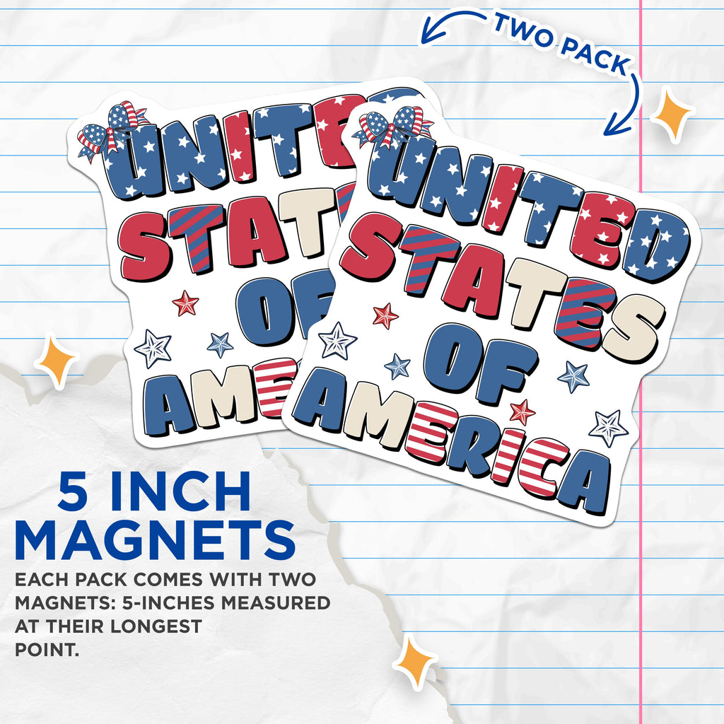 (2 Pack) United States America Magnets - Patriotic Home Decor - Fourth of July Celebration - 5 Inches On Longest Side - Thick Durable Magnet - Made in USA - MAG37461
