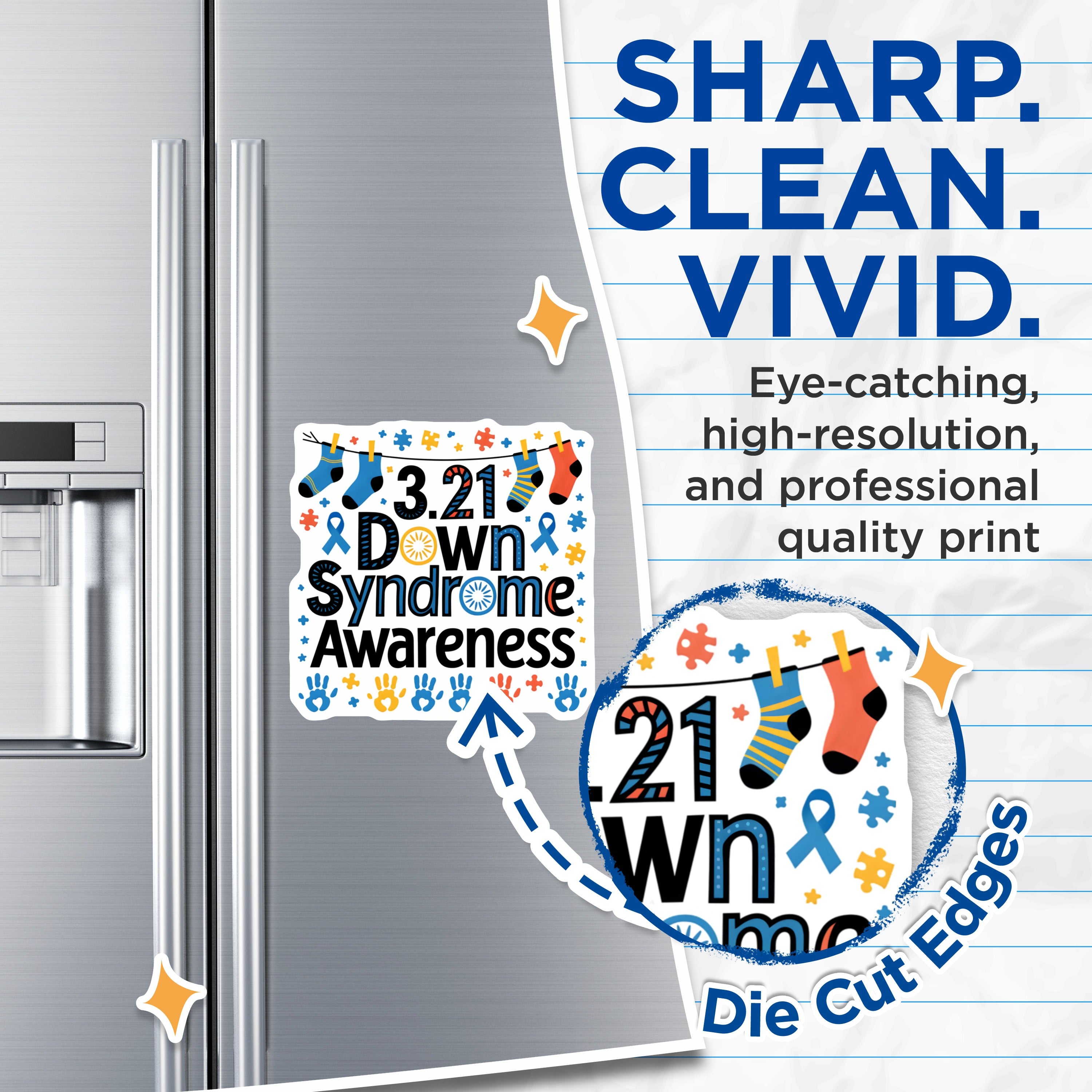 (2 Pack) Down Syndrome Awareness Magnets - 3.21 World Day Support - Colorful Socks - Trisomy 21 Inclusion Advocacy - 5 Inches On Longest Side - Thick Durable Magnet - Made in USA - MAG36685