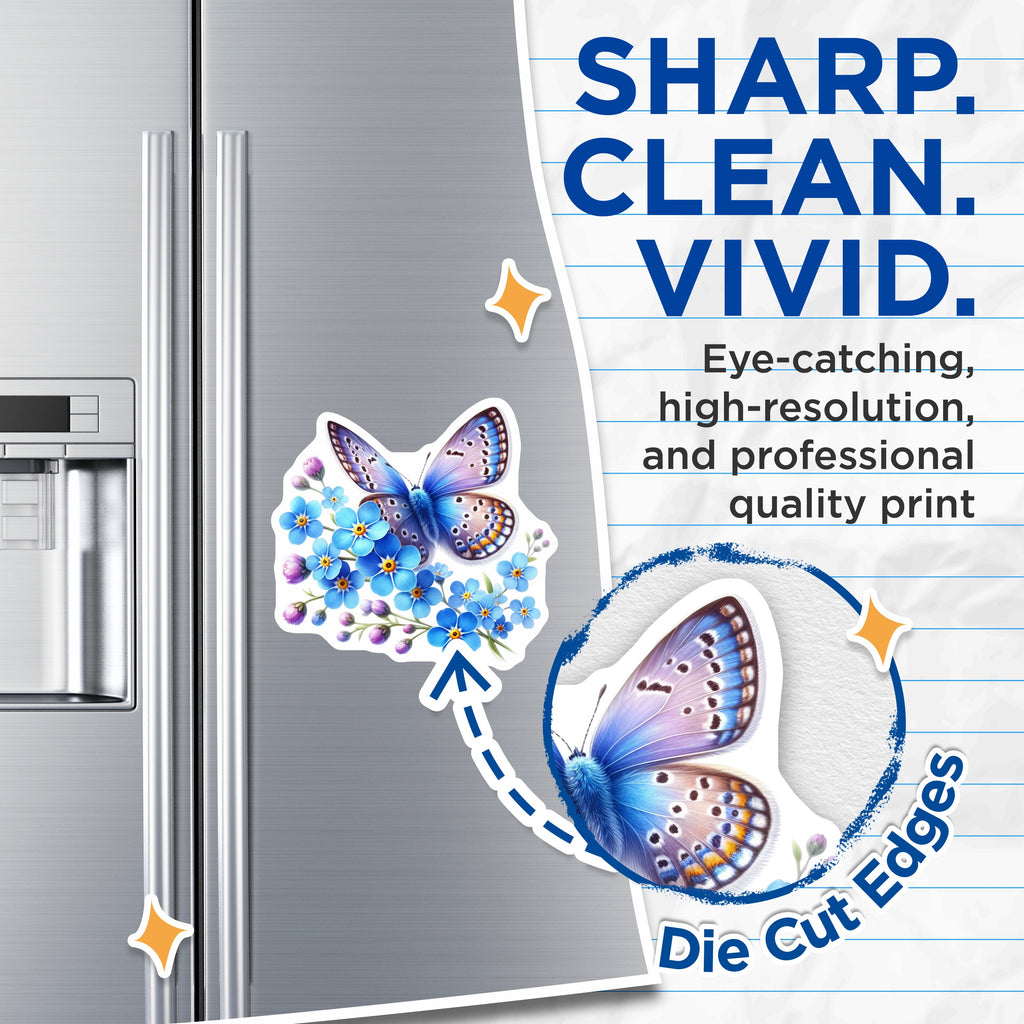 (2 Pack) Butterfly Forget Me Not Magnets - Spring Flower Decor - Nature Lover Kitchen Refrigerator Locker - 5 Inches On Longest Side - Thick Durable Magnet - Made in USA - MAG39432