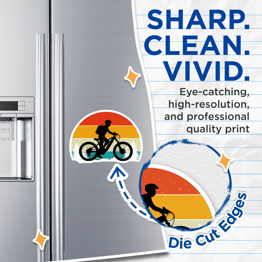 (2 Pack) Mountain Biker Magnets - Retro Sunset Cycling - Outdoor Adventure Decor - 5 Inches On Longest Side - Thick Durable Magnet - Made in USA - MAG20439