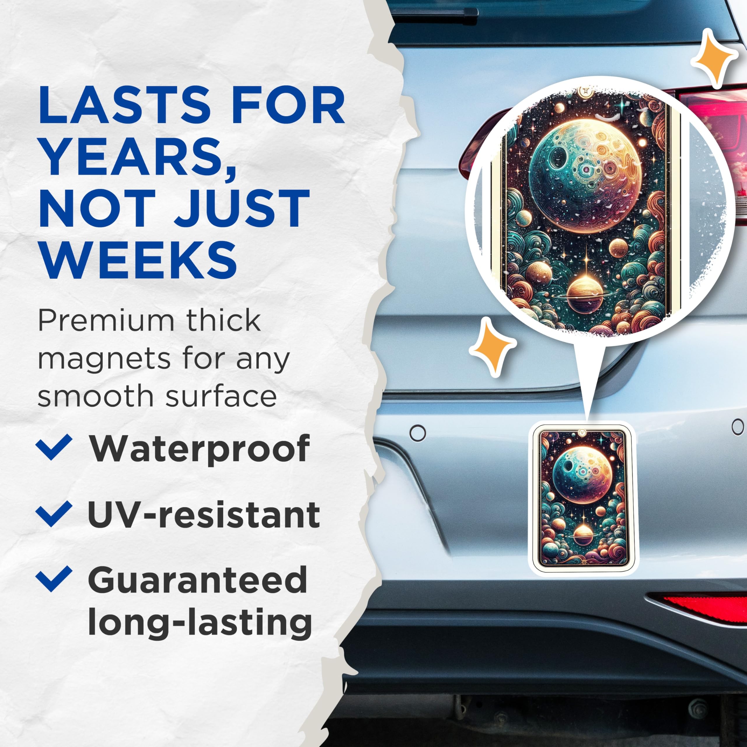 (2 Pack) Cosmic Planet Magnets - Gemini Tarot Art - Mystical Celestial Fantasy Space Decor - 5 Inches On Longest Side - Thick Durable Magnet - Made in USA - MAG21915