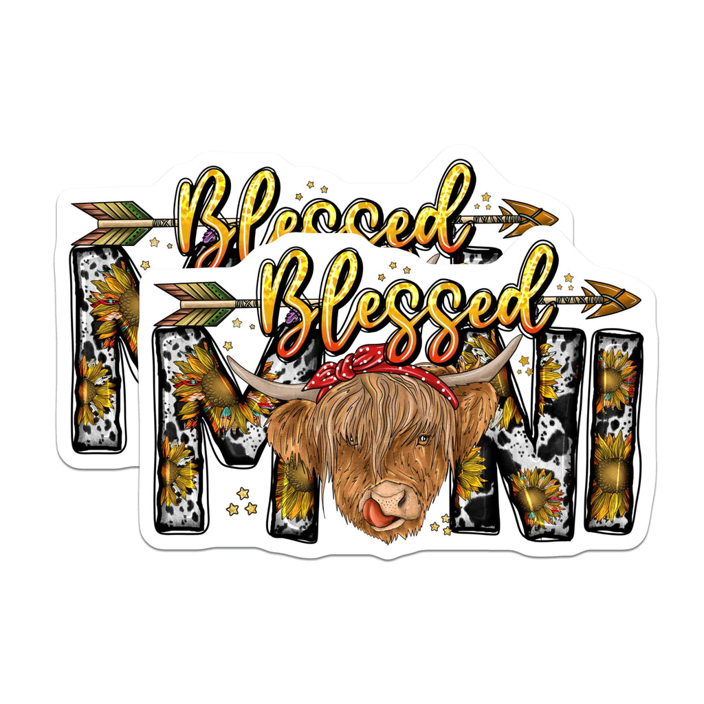 (2 Pack) Blessed MMI Highland Cow Magnets - Sunflower Bandana Cow Print Design - Western Farmhouse Kitchen Decor - 5 Inches On Longest Side - Thick Durable Magnet - Made in USA - MAG24321