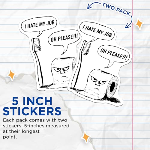 (2 Pack) Funny Toilet Paper Stickers - Hilarious Office Humor - Laugh Out Loud Stickers - 5" On Longest Side - Sticks to Smooth Flat Surfaces - Made in USA - BMCS5596