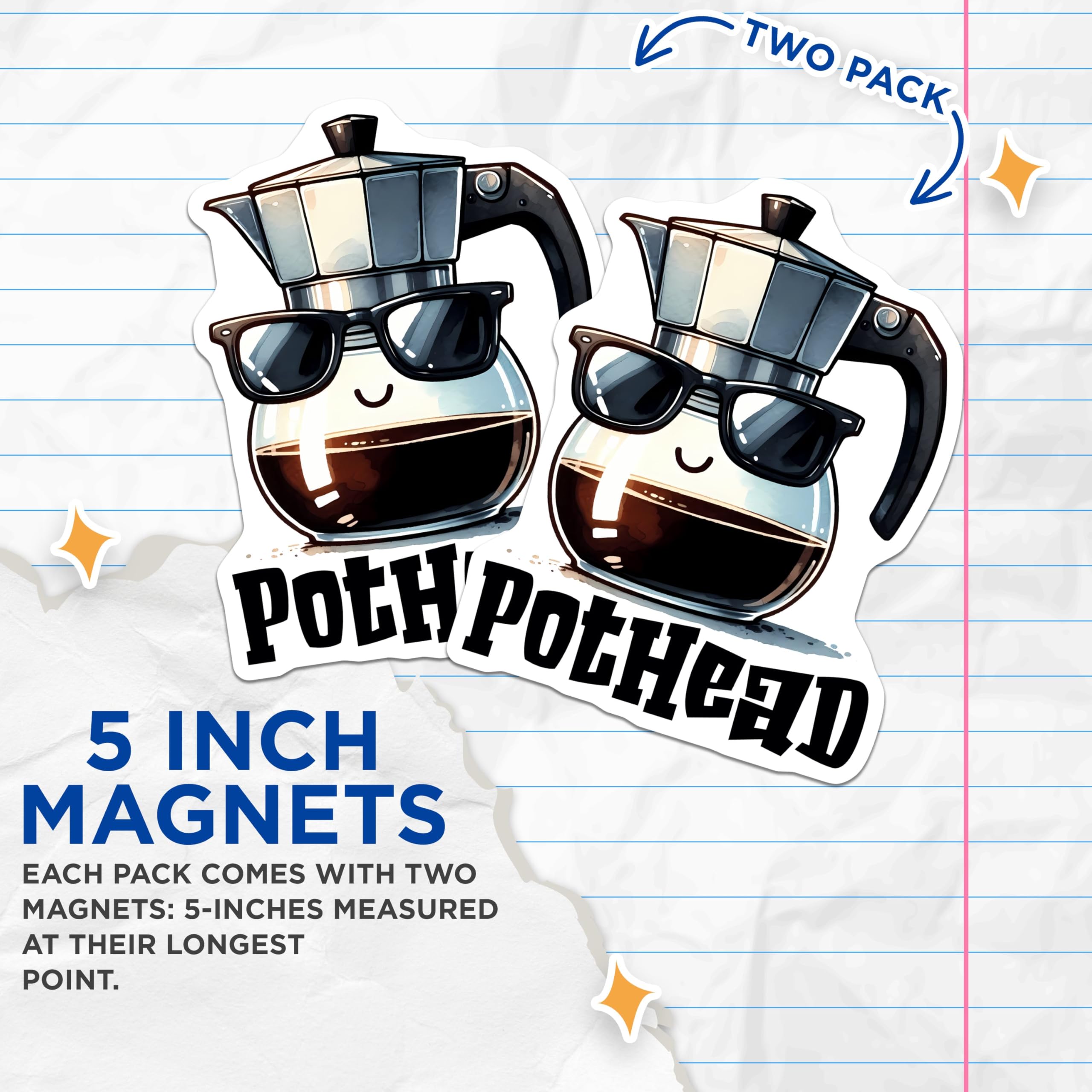 (2 Pack) Coffee Pothead Magnets - Funny Coffee Magnets - Kitchen Decor Magnets - 5" On Longest Side - for Cars, Refrigerators, Toolboxes, Lockers - Made in USA BMCS3284