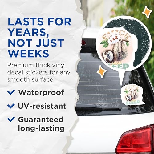 (2 Pack) Funny Sloth Stickers - Sleepy Animal Illustration - Cute Cartoon Decals - 5" On Longest Side - Sticks to Smooth Flat Surfaces - Made in USA - BMCS6987