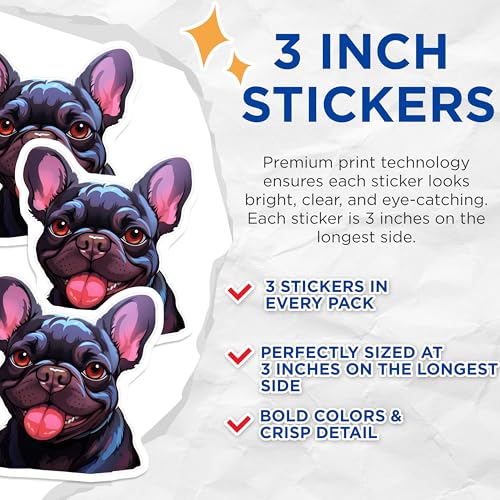 (3 Pack) French Bulldog Decals - Dog Lover - Cute Puppy Sticker - 3 Inches On Longest Side - Easy Peel & Apply - Made in USA - 3MCS2714