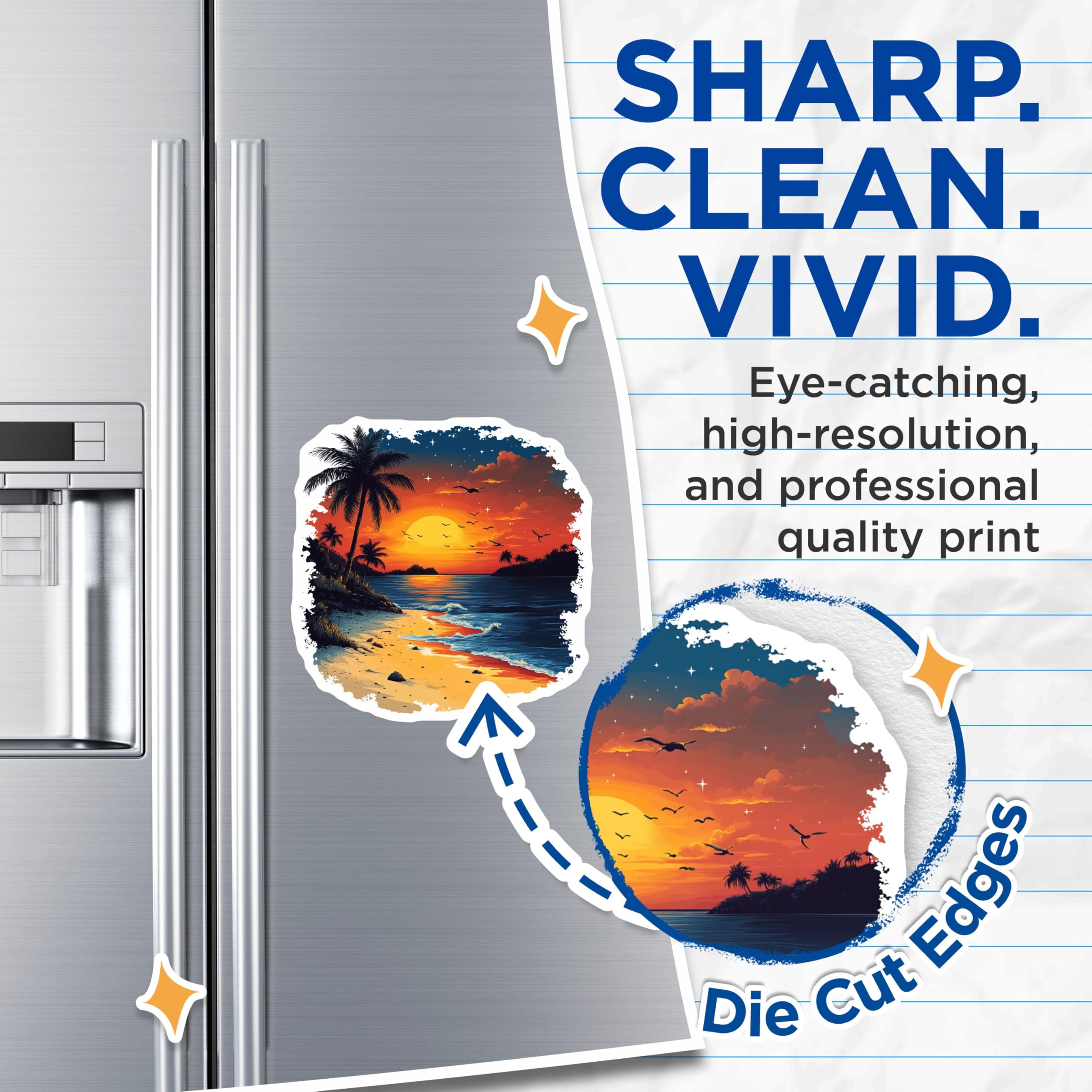 (2 Pack) Tropical Sunset Magnets - Beach Landscape - Palm Tree Ocean Refrigerator Decor - 5 Inches On Longest Side - Thick Durable Magnet - Made in USA - MAG30747