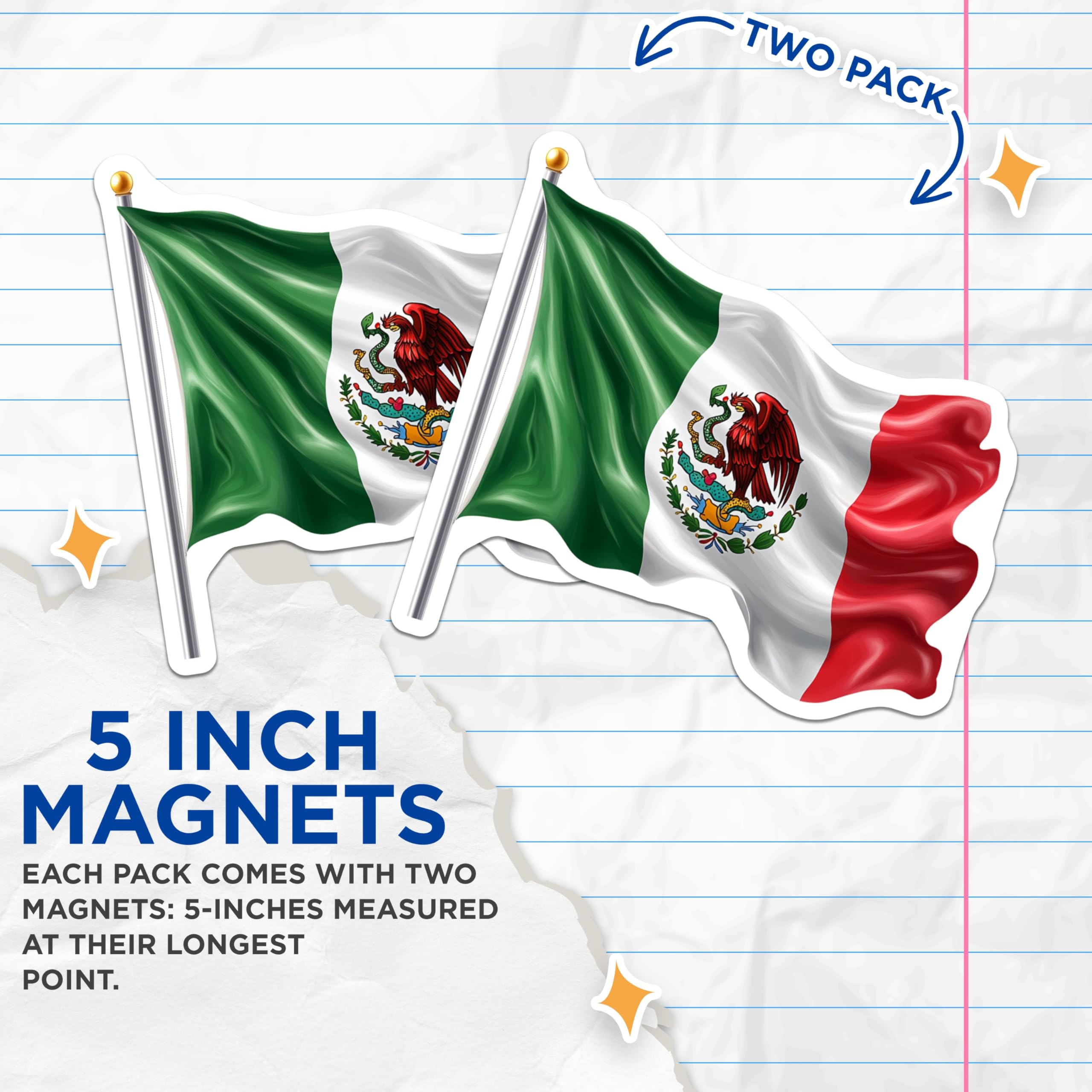 (2 Pack) Mexican Flag Magnets - Mexico National Pride - Patriotic Display Home Decor - 5 Inches On Longest Side - Thick Durable Magnet - Made in USA - MAG25882