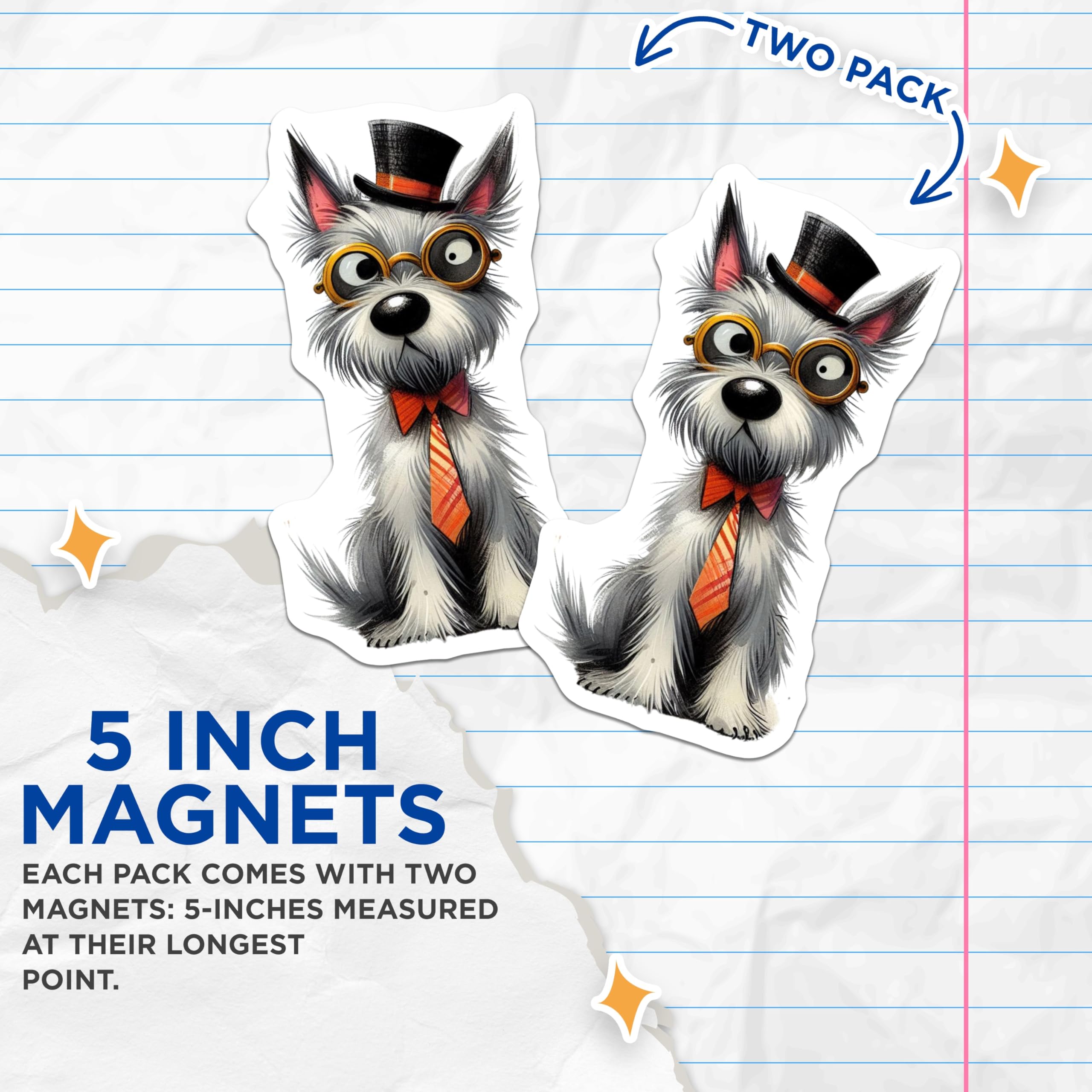 (2 Pack) Dapper Dog Magnets - Whimsical Terrier Art with Glasses - Cute Gentleman Pup Fridge Decor Accessories - 5 Inches On Longest Side - Thick Durable Magnet - Made in USA - MAG26013