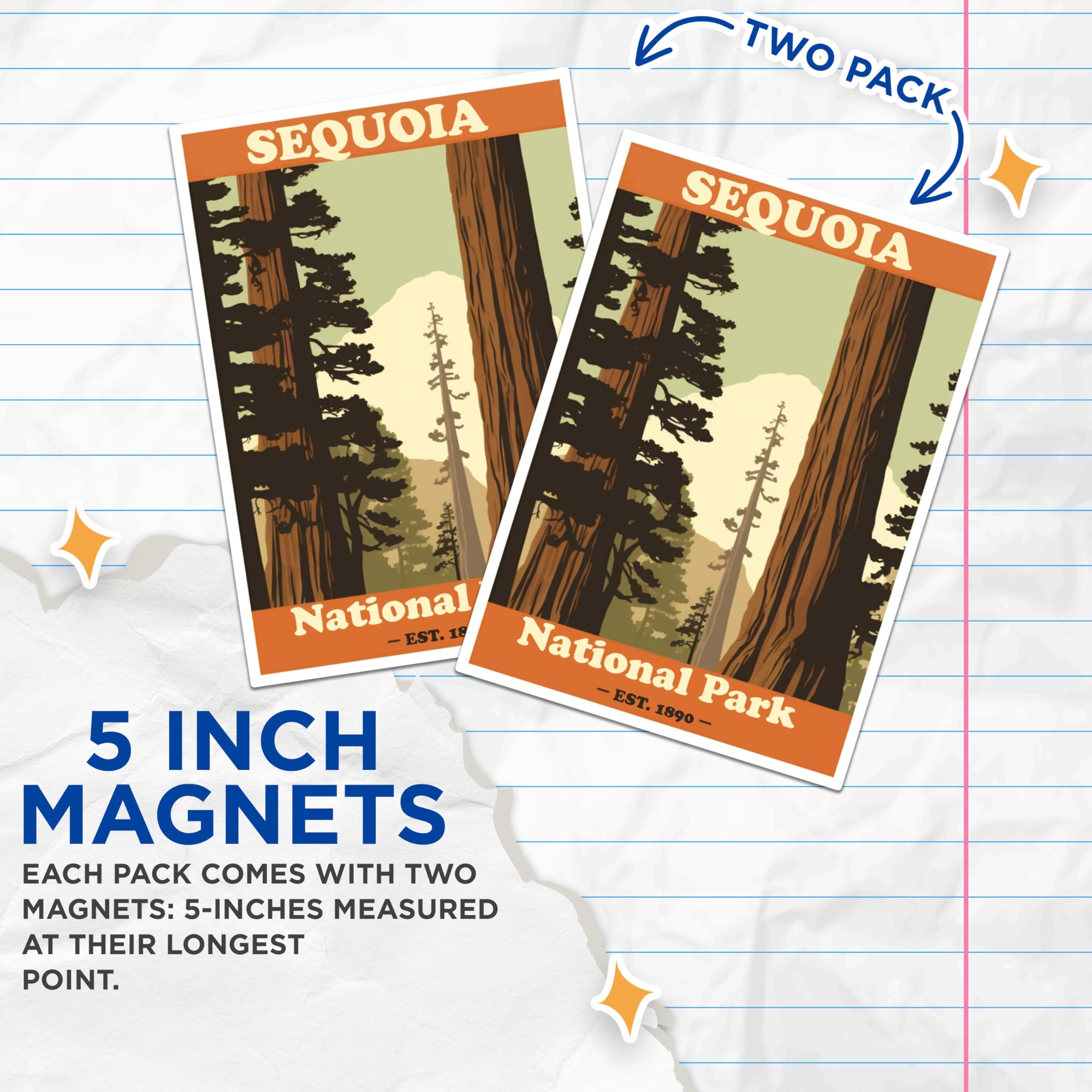 (2 Packs) Sequoia National Park Magnets - Sequoia National Park Magnets - 5 Inches On Longest Side - Premium Magnet - for Fridges, Toolboxes, Cars - Made in USA - MAG2519