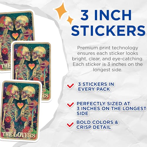 (3 Pack) Tarot Card Decals - The Lovers - Skeleton Couple Stickers - 3 Inches On Longest Side - Easy Peel & Apply - Made in USA - 3MCS4215