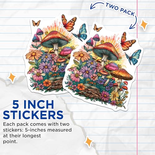 (2 Pack) Colorful Mushroom Stickers - Botanical DÃƒÂ©cor - 5" On Longest Side - Sticks to Smooth Flat Surfaces - Made in USA - BMCS8872 - BMCS8872