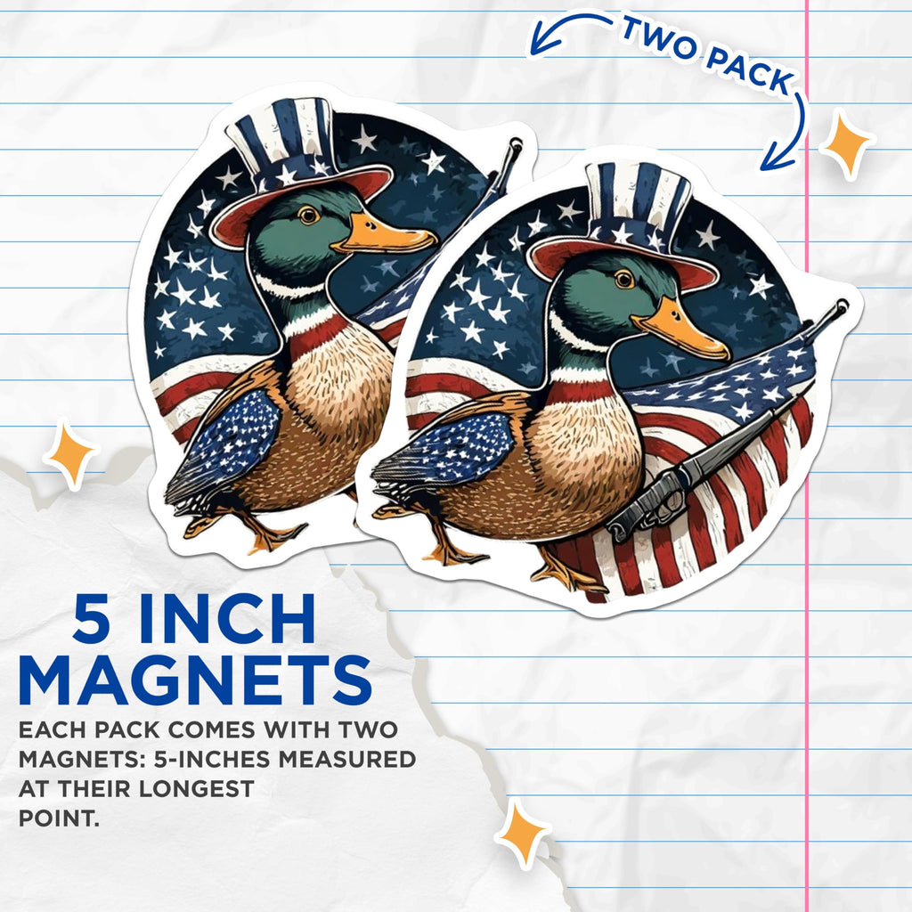 (2 Pack) American Duck Magnets - Patriotic Mallard Decal - Uncle Sam Hunting Decor - 5 Inches On Longest Side - Thick Durable Magnet - Made in USA - MAG22732