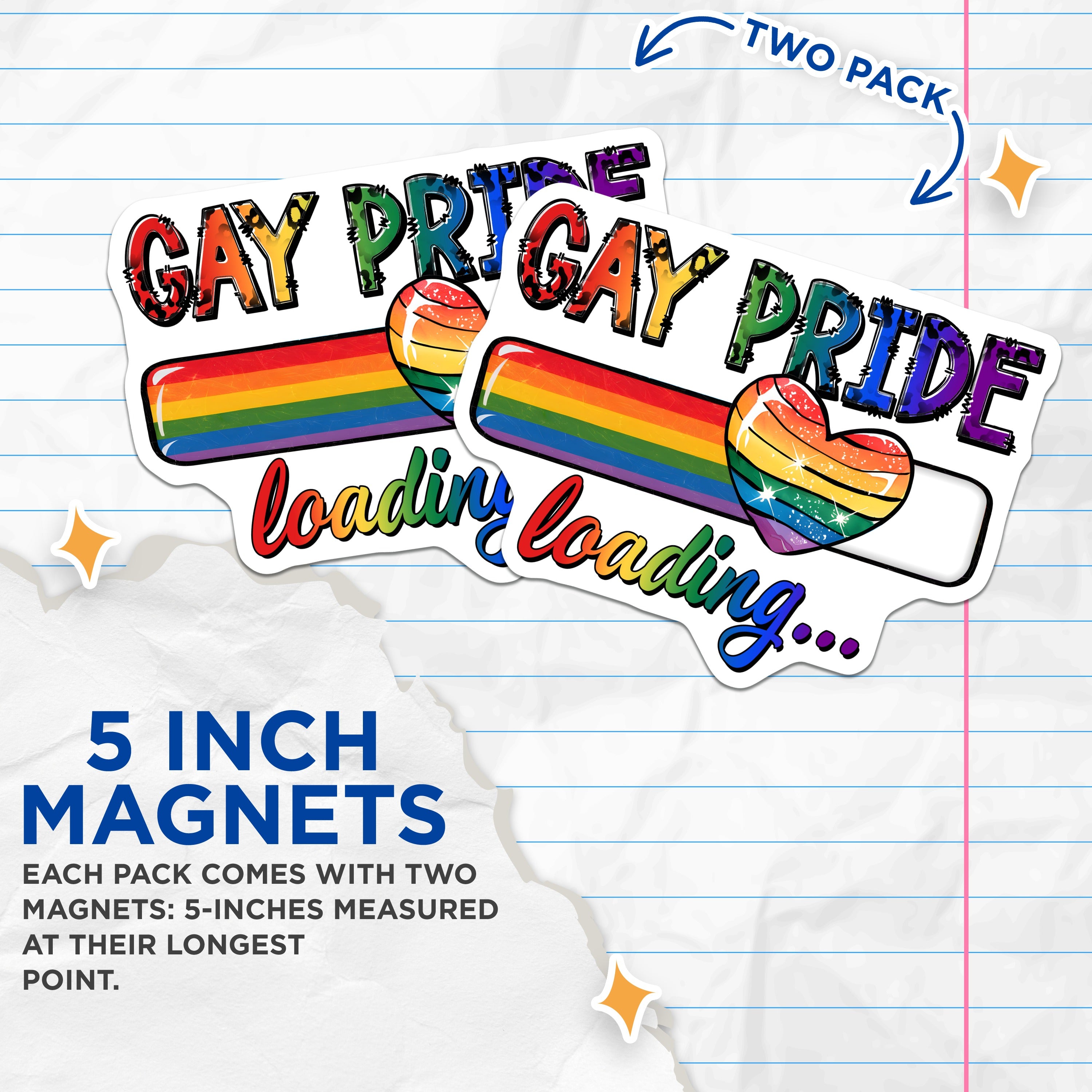 (2 Pack) Gay Pride Loading Magnets - Rainbow Heart LGBTQ+ Ally Queer Fridge Locker Decor - 5 Inches On Longest Side - Thick Durable Magnet - Made in USA - MAG38704
