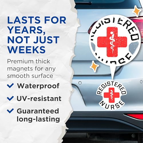 (2 Pack) Registered Nurse Magnets Magnets - Medical Professional - Nurse Appreciation - 5" On Longest Side - Made in USA - Sticks to Refrigerators & Metal Surfaces - MAG9170