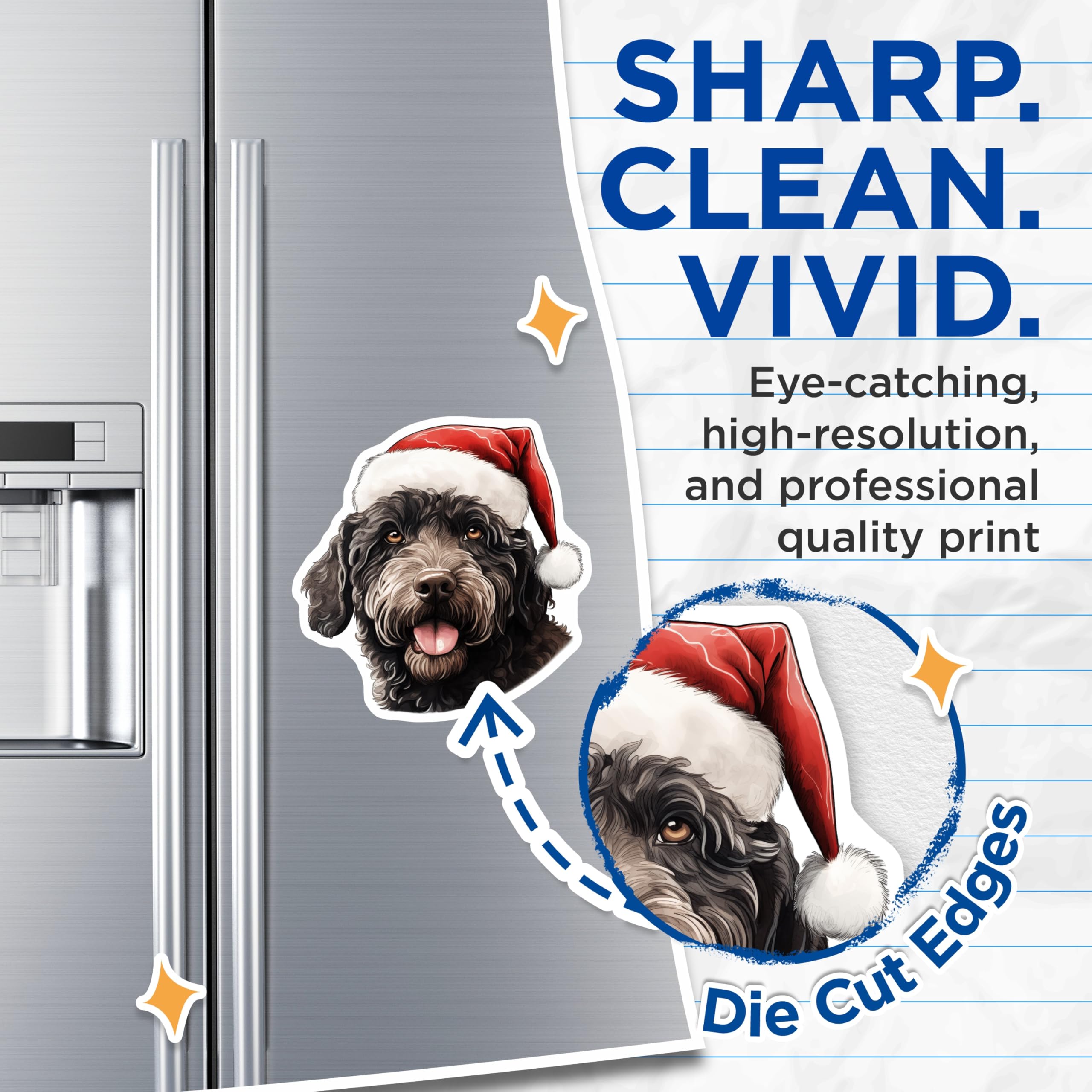 (2 Pack) Christmas Doodle Dog Magnets - Santa Hat Pup Decor - Holiday Pet Refrigerator Magnets - Animal Lover Collection - 5 Inches On Longest Side - Thick Durable Magnet - Made in USA - MAG24385
