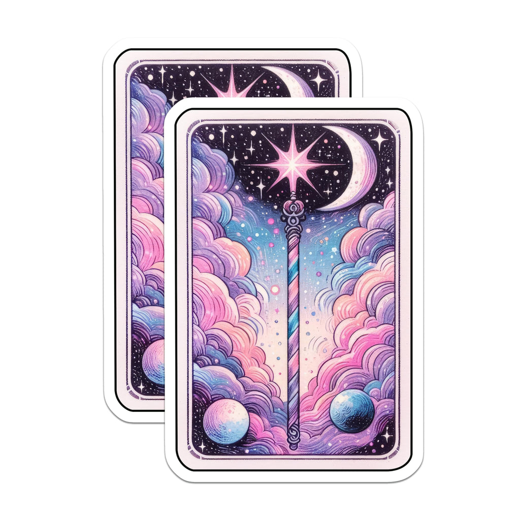 (2 Pack) Magic Wand Magnets - Pastel Celestial Art - Dreamy Cosmic Moon Stars Decor - Whimsical Fantasy - 5 Inches On Longest Side - Thick Durable Magnet - Made in USA - MAG20161