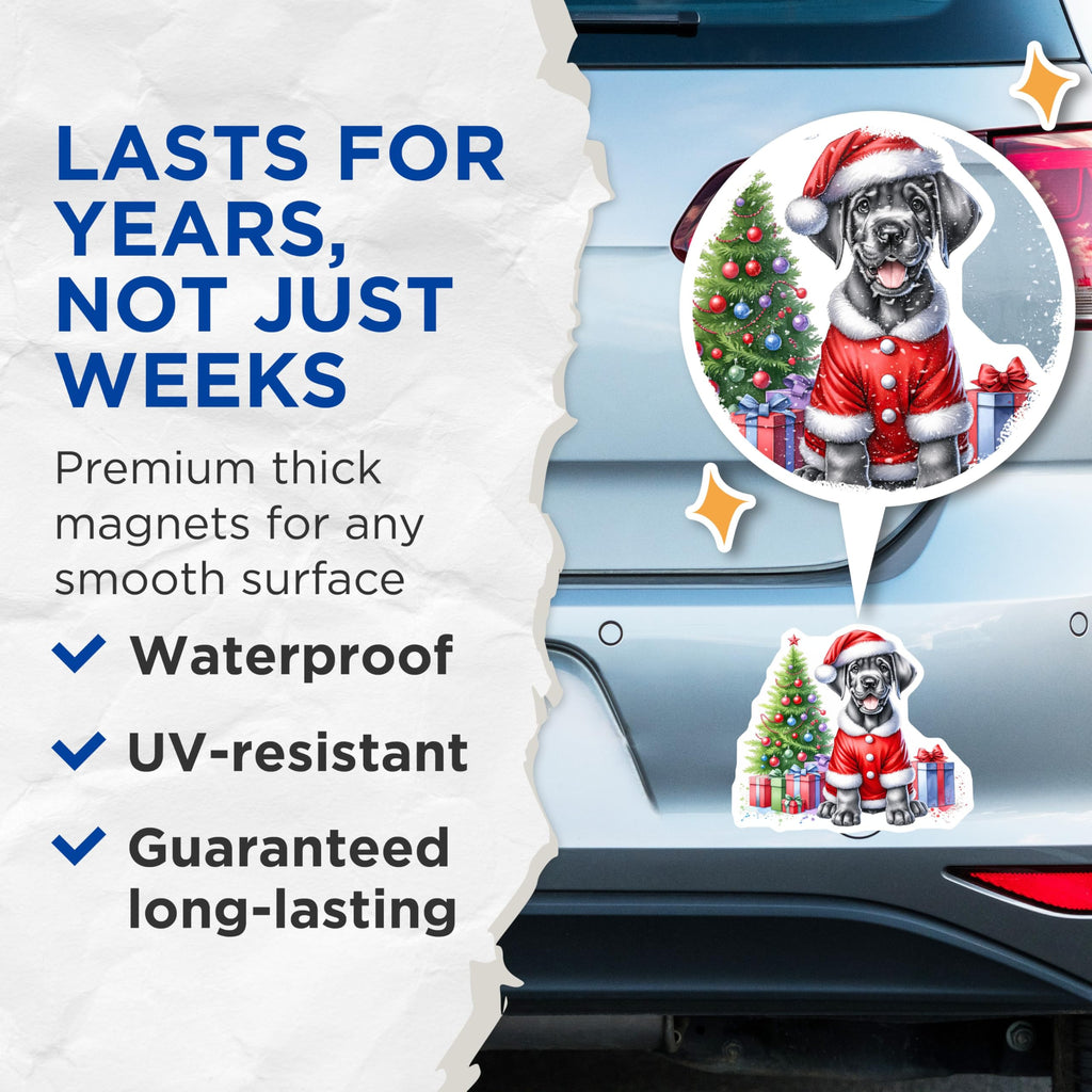 (2 Pack) Christmas Great Dane Magnets - Santa Puppy Holiday Decor - Pet Lover Animal Magnet - 5 Inches On Longest Side - Thick Durable Magnet - Made in USA - MAG28324