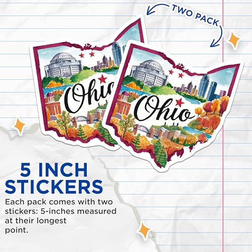 (2 Pack) Ohio Stickers - State Map Stickers - Ohio Travel Stickers - Ohio Souvenir Stickers - 5" On Longest Side - Sticks to Smooth Flat Surfaces - Made in USA - BMCS6267