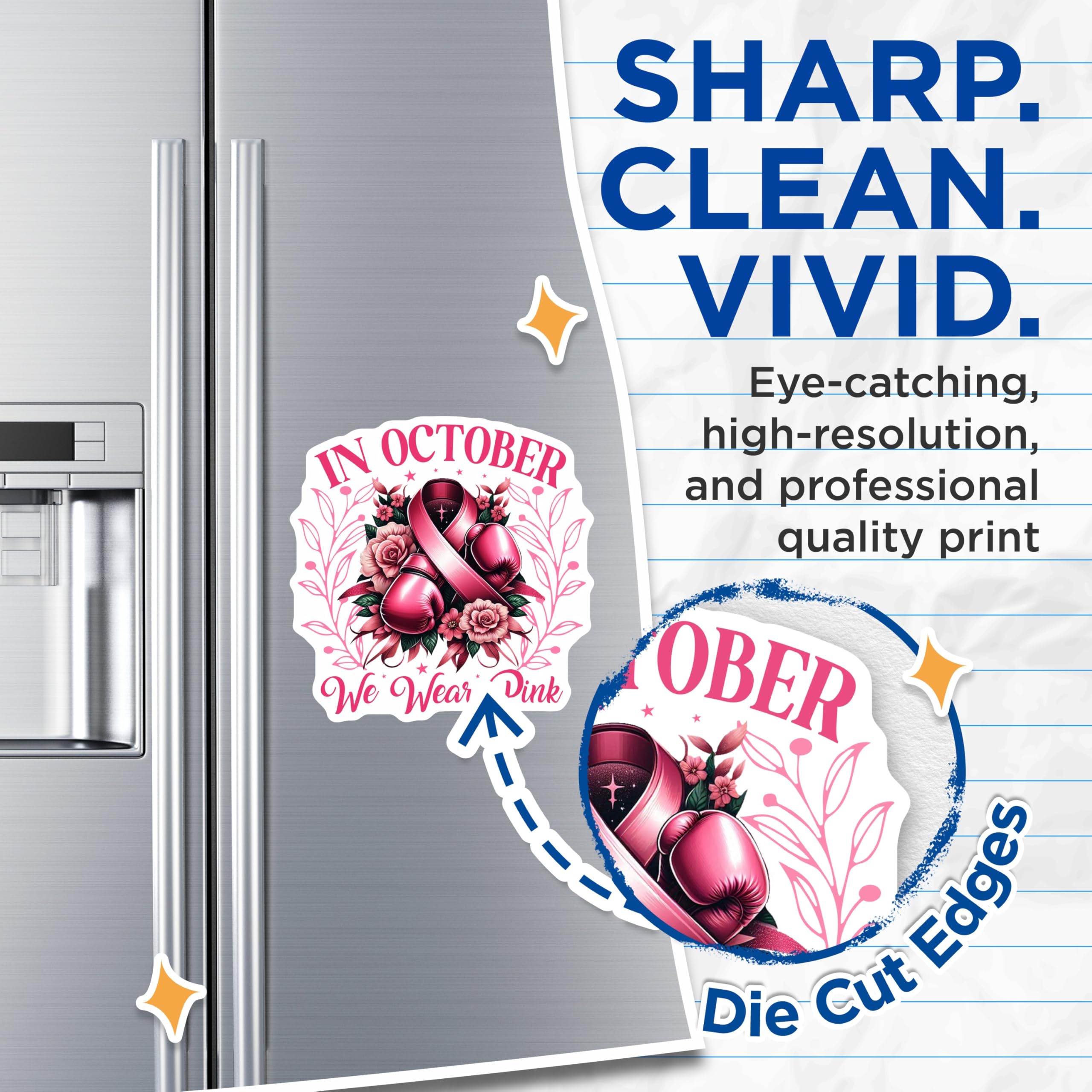 (2 Pack) Breast Cancer Awareness Magnets - Pink Ribbon Fight - October We Wear Pink Magnets - 5" On Longest Side - Premium Magnet - for Cars, Refrigerators, Toolboxes, Lockers - Made in USA - MAG17084