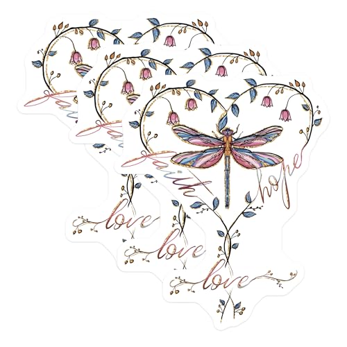 (3 Pack) Dragonfly Decals - Love Hope Decal - Floral Vine Decals - 3 Inches On Longest Side - Easy Peel & Apply - Made in USA - 3MCS2964