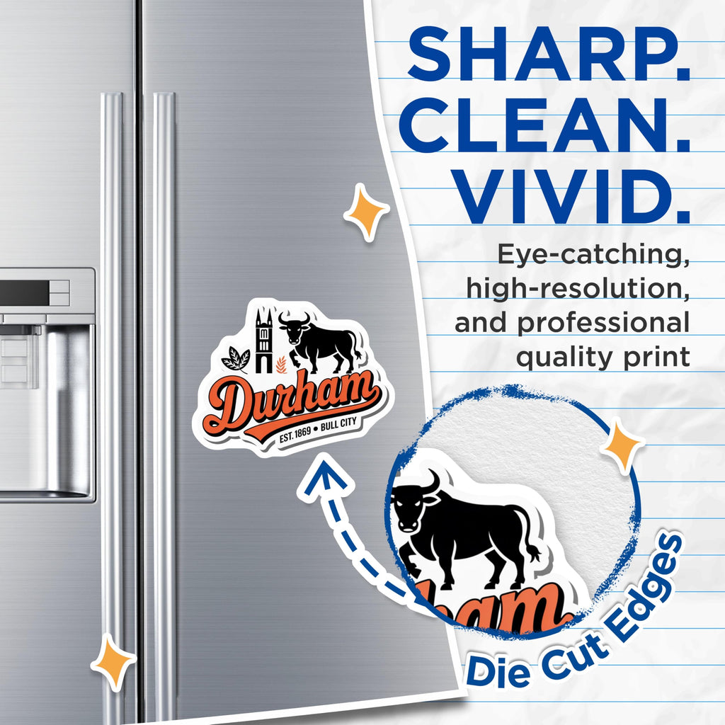 (2 Pack) Durham Magnets - Bull City Souvenirs - North Carolina Decor - 5 Inches On Longest Side - Thick Durable Magnet - Made in USA - MAG19307