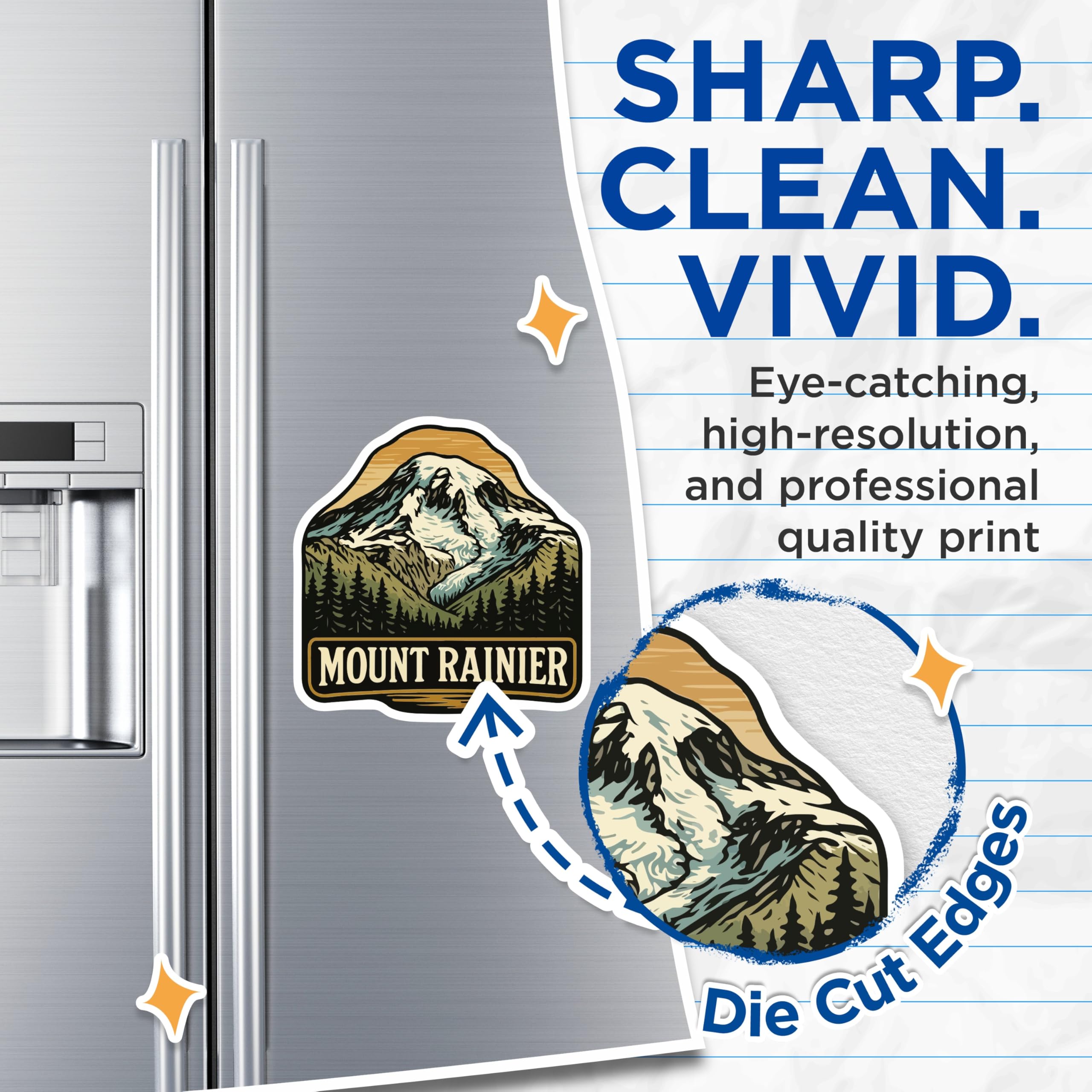 (2 Pack) Mount Rainier Magnets - National Park Landscape - PNW Mountain Decor - 5 Inches On Longest Side - Thick Durable Magnet - Made in USA - MAG19886