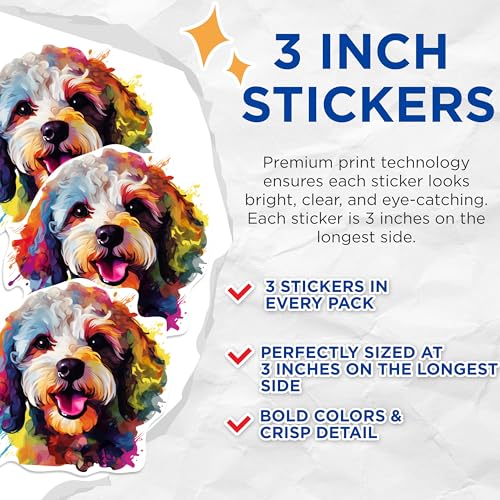 (3 Pack) Cavapoo Decals - Colorful Dog Breed - Laptop Decals - 3 Inches On Longest Side - Easy Peel & Apply - Made in USA - 3MCS0796