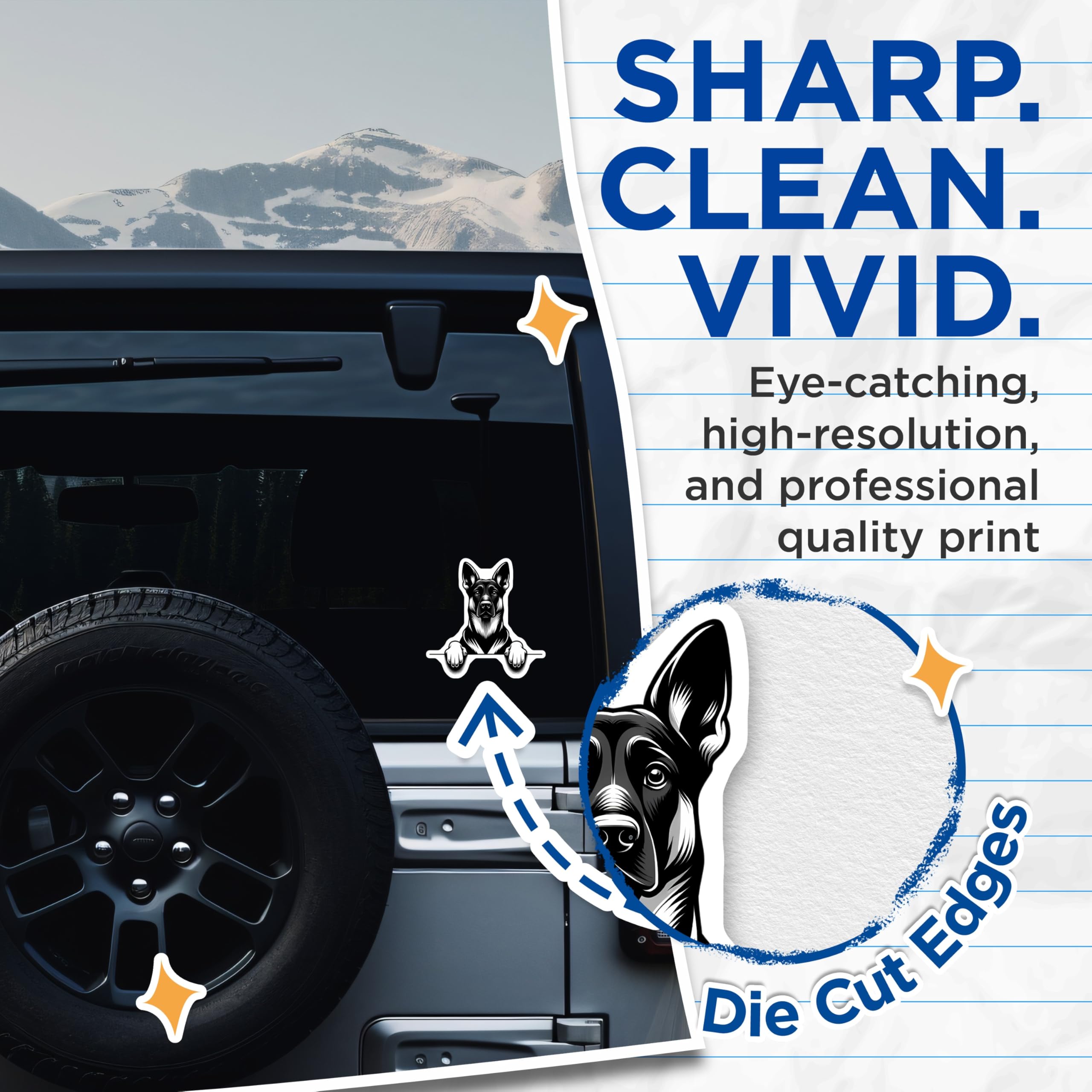 (2 Pack) German Shepherd Stickers - Dog Breed Stickers - Animal Stickers - 5" On Longest Side - Sticks to Smooth Flat Surfaces - Made in USA - BMCS15463