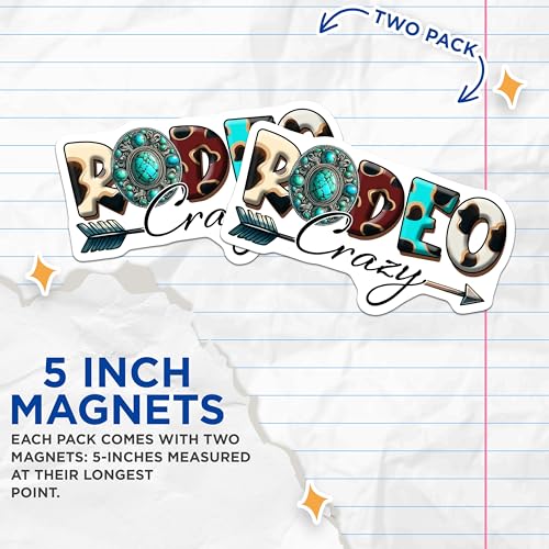 (2 Pack) Rodeo Crazy Magnets - Western Decor Magnets - Cowboy Theme Magnets - 5" On Longest Side - for Cars, Refrigerators, Toolboxes, Lockers - Made in USA BMCS3153
