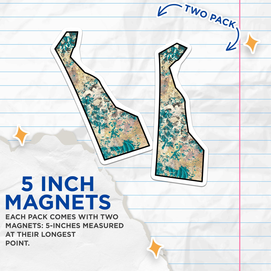 (2 Pack) Delaware State Magnets - Abstract Coastal Art - Unique State Outline Decor - 5 Inches On Longest Side - Thick Durable Magnet - Made in USA - MAG19025