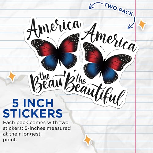 (2 Pack) America The Beautiful Stickers - 5" On Longest Side - Sticks to Smooth Flat Surfaces - Made in USA - BMCS8502 - BMCS8502