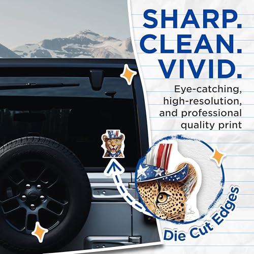 (2 Pack) Patriotic Leopard Stickers - Fourth of July Celebration - Animal Lover Decals - 5" On Longest Side - Sticks to Smooth Flat Surfaces - Made in USA - BMCS8826