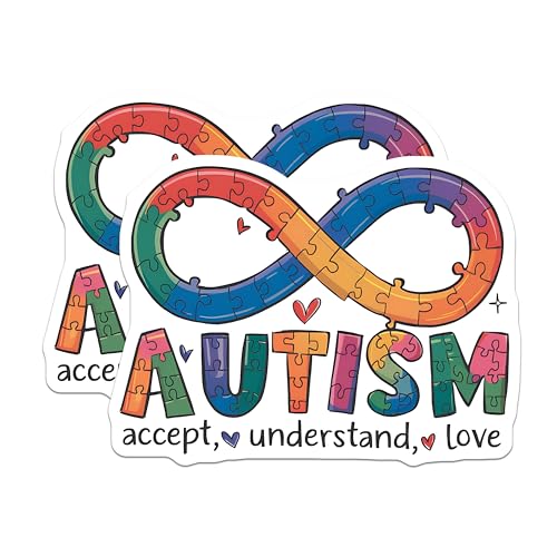(2 Pack) Autism Awareness Stickers - Accept Understand Love - Autism Puzzle Piece Decal - 5" On Longest Side - Sticks to Smooth Flat Surfaces - Made in USA - BMCS9842