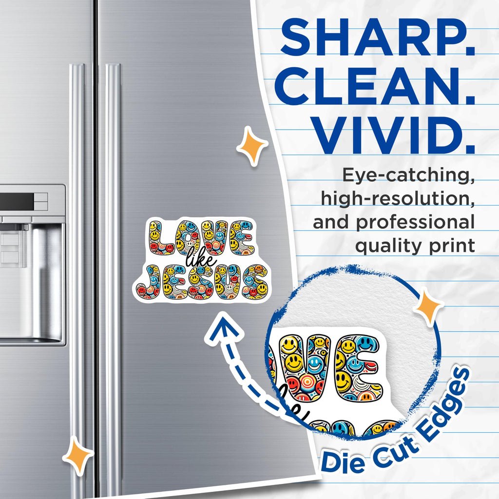 (2 Pack) Inspirational Love Like Jesus Magnets - Smiley Face Magnets - Christian Quotes Magnets for Home Decor - 5" On Longest Side - for Cars, Refrigerators, Toolboxes, Lockers - Made In USA BMCS3117