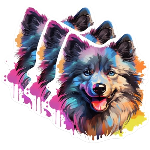 (3 Pack) Colorful Dog Decals - Artistic Dog Portrait - Laptop Decal - 3 Inches On Longest Side - Easy Peel & Apply - Made in USA - 3MCS0764