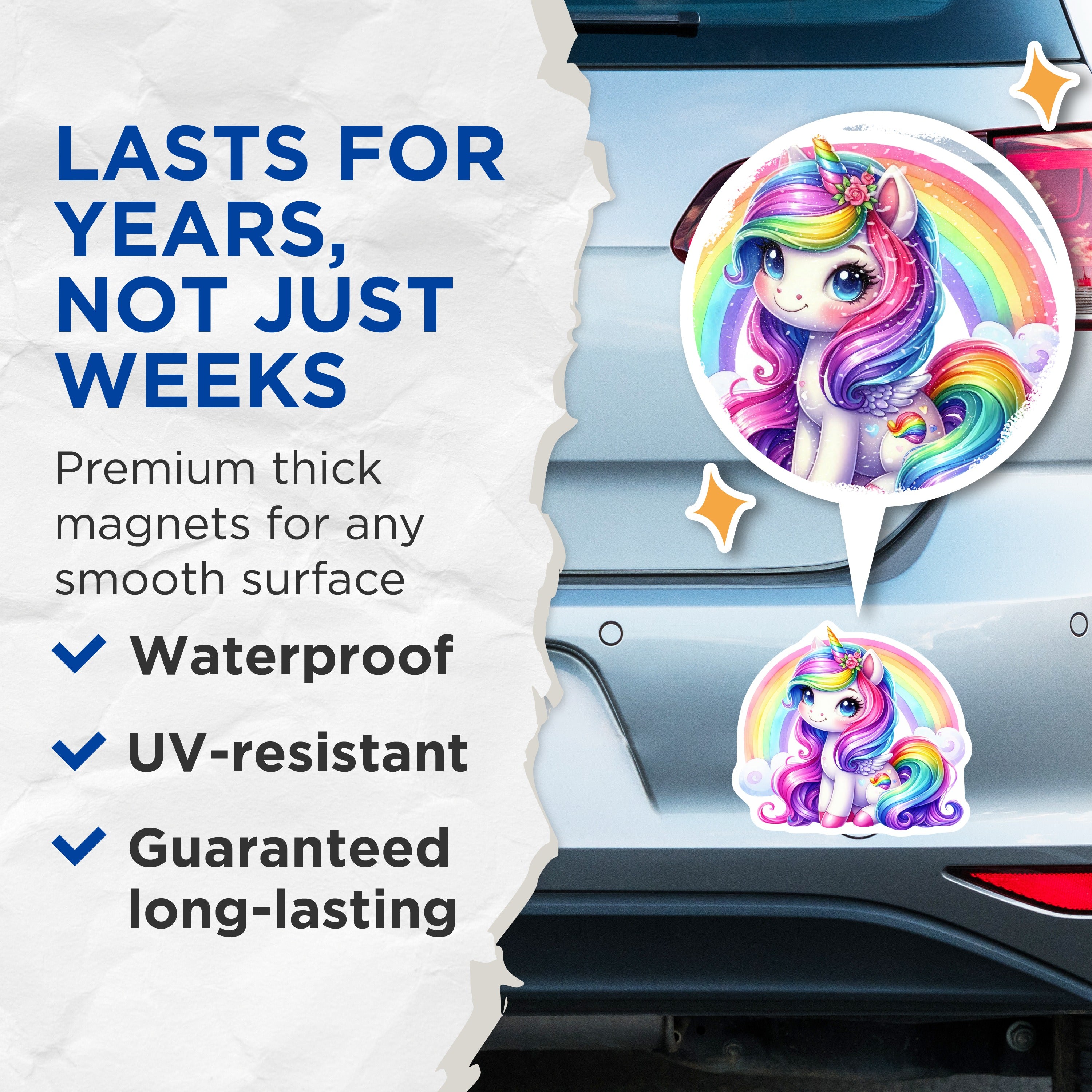 (2 Pack) Cute Unicorn Magnets - Rainbow Fantasy Decor - Kids Room Locker Fridge - 5 Inches On Longest Side - Thick Durable Magnet - Made in USA - MAG38655