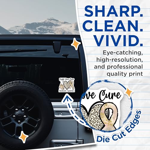 (2 Pack) Parkinson's Awareness Stickers - Fight Love Cure Stickers - Leopard Print Heart and Ribbon Stickers - 5" On Longest Side - Sticks to Smooth Flat Surfaces - Made in USA - BMCS4282
