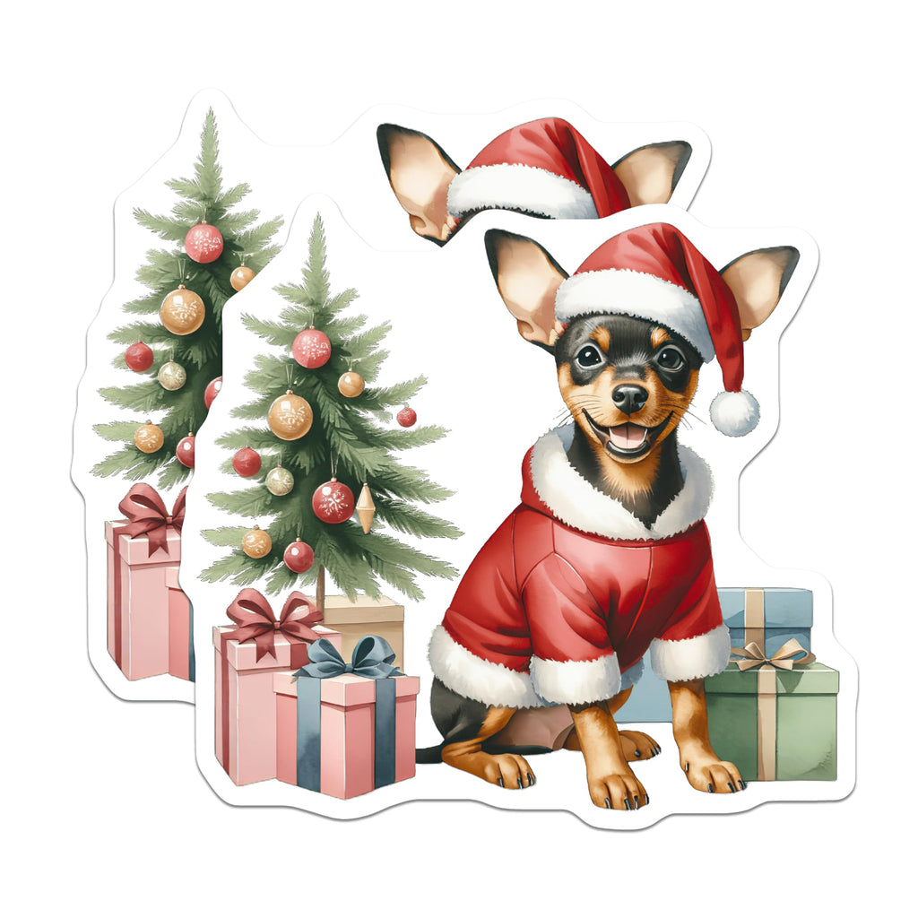 (2 Pack) Christmas Dog Magnets - Santa Puppy Holiday Decor - Miniature Pinscher Refrigerator Magnets - 5 Inches On Longest Side - Thick Durable Magnet - Made in USA - MAG26436