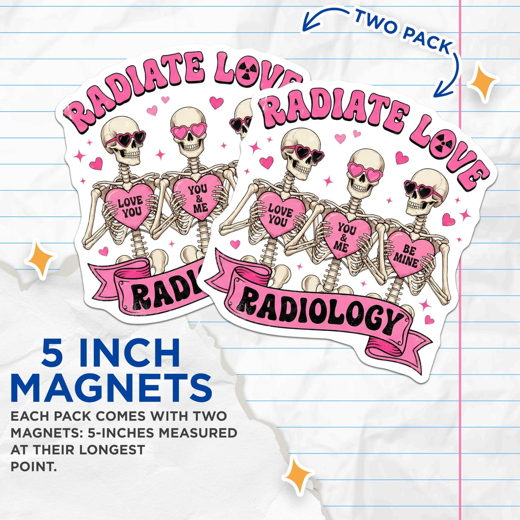 (2 Pack) Radiology Skeleton Magnets - Radiate Love - Heart Sunglasses Magnet Set - 5" On Longest Side - Premium Magnet - for Cars, Refrigerators, Toolboxes, Lockers - Made in USA - MAG14295