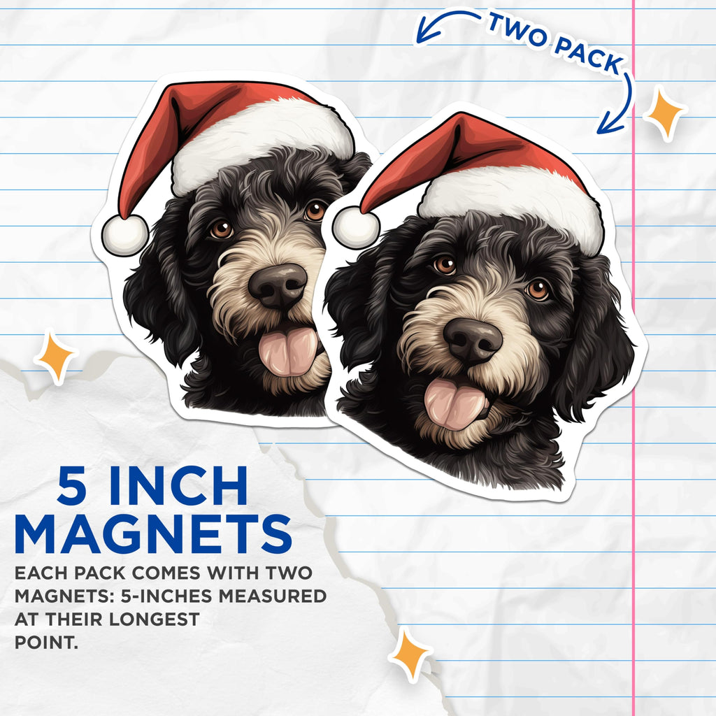 (2 Pack) Christmas Goldendoodle Magnets - Santa Hat Dog Lover Decor - Festive Pet Home Accents - 5 Inches On Longest Side - Thick Durable Magnet - Made in USA - MAG27988