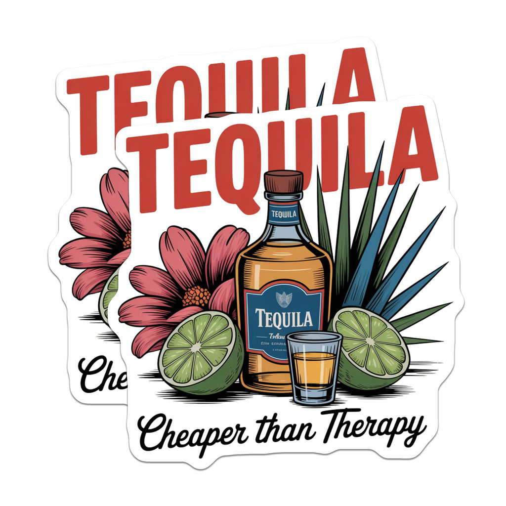 (2 Pack) Tequila Magnets - Funny Drink Humor - Cheaper Than Therapy Refrigerator Magnets - 5 Inches On Longest Side - Thick Durable Magnet - Made in USA - MAG37698