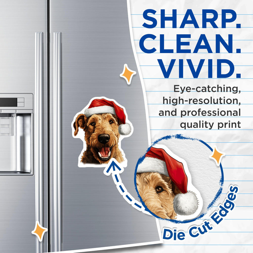 (2 Pack) Christmas Dog Magnets - Santa Hat Pet Decor - Holiday Fridge Locker Decorations for Home - 5 Inches On Longest Side - Thick Durable Magnet - Made in USA - MAG25332