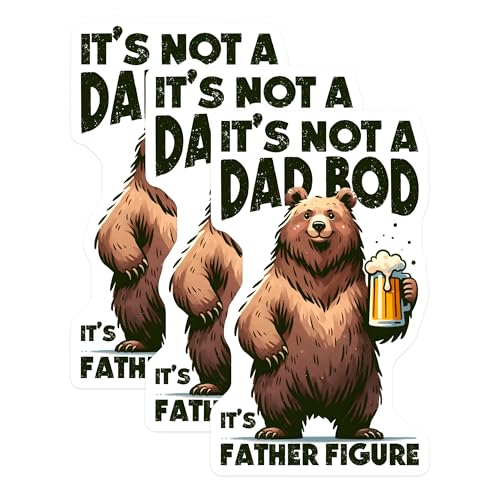 (3 Pack) Funny Dad Decals - Father Figure - Bear Beer - Laptop Decals - 3 Inches On Longest Side - Easy Peel & Apply - Made in USA - 3MCS6244