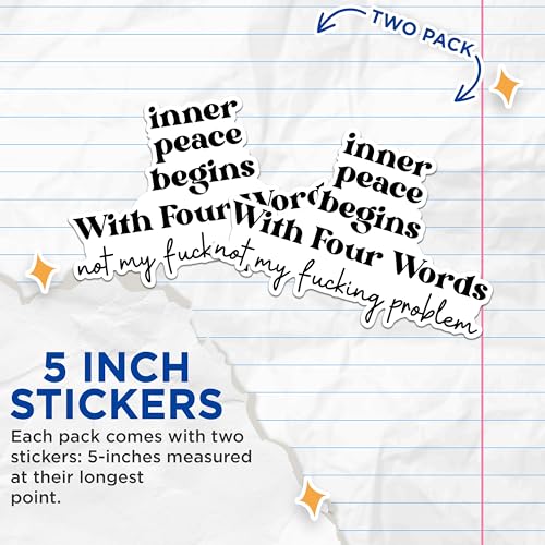 (2 Pack) Inner Peace Begins Stickers - Funny Quote Stickers - Sassy Motivational Stickers - 5" On Longest Side - Sticks to Any Smooth Flat Surface - Made in USA - BMCS2984